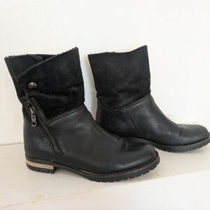 Fabianelli Italian Made Leather Side zip Shearling Lined Ankle Boots sz 38 7 1/2